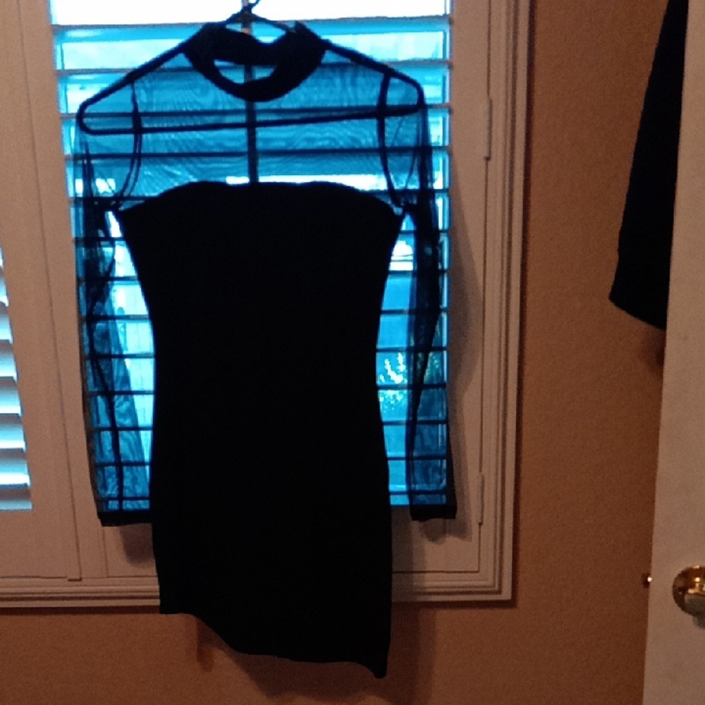 Chic Black Long Sleeve Dress with Sheer Details